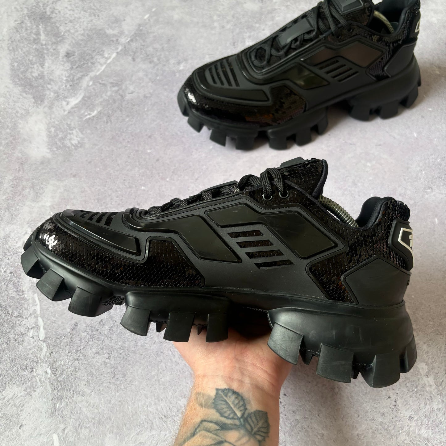 Prada Sequin Thunder Cloudburst Trainers - UK 9