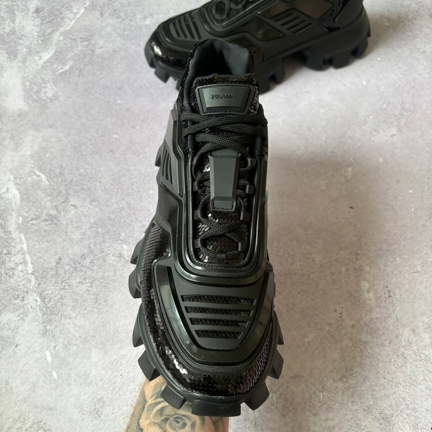 Prada Sequin Thunder Cloudburst Trainers - UK 9