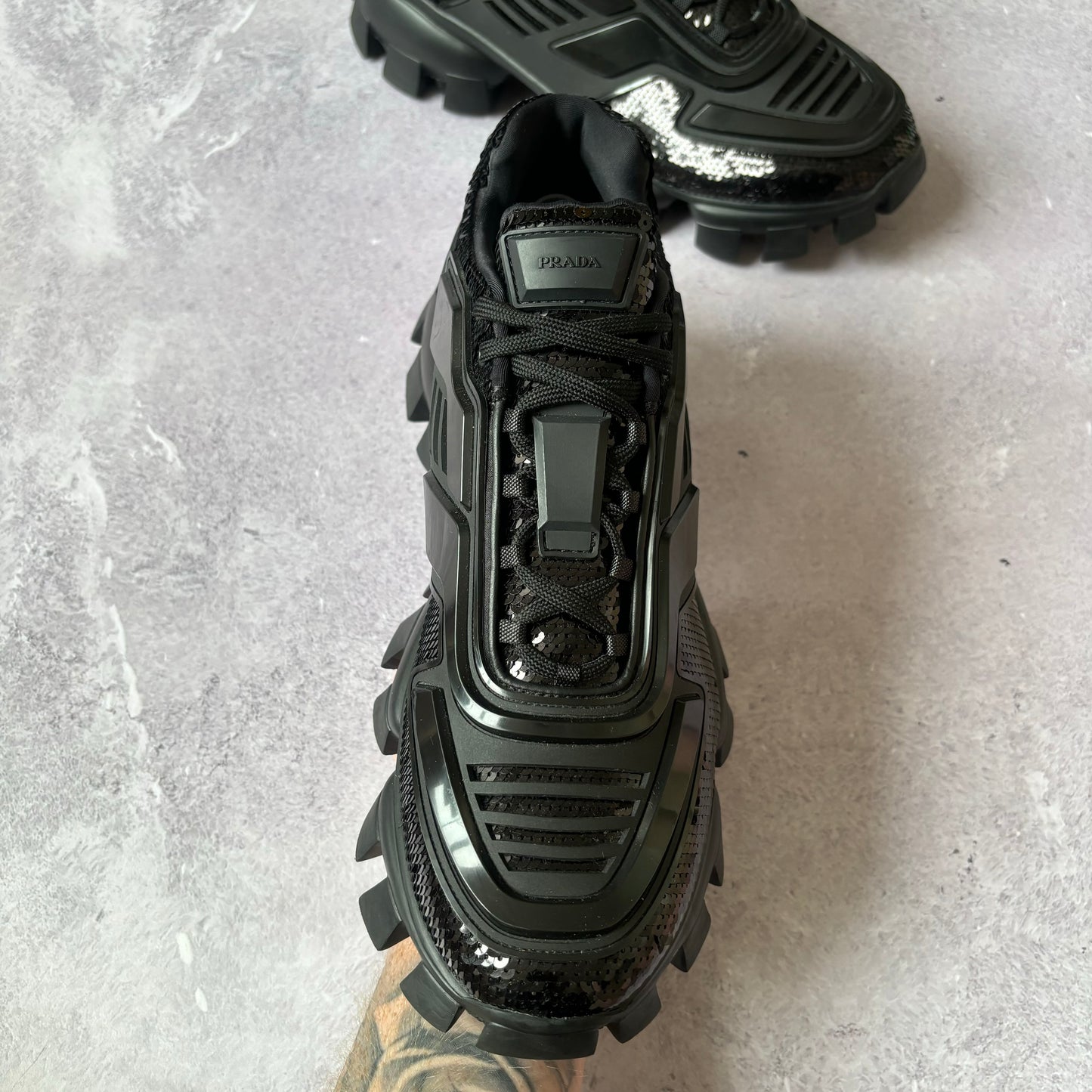 Prada Sequin Thunder Cloudburst Trainers - UK 9